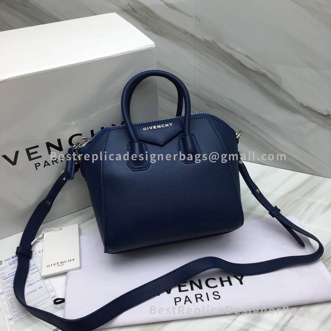 Givenchy Mini Antigona Bag Blue In Grained Goatskin SHW 2-29909